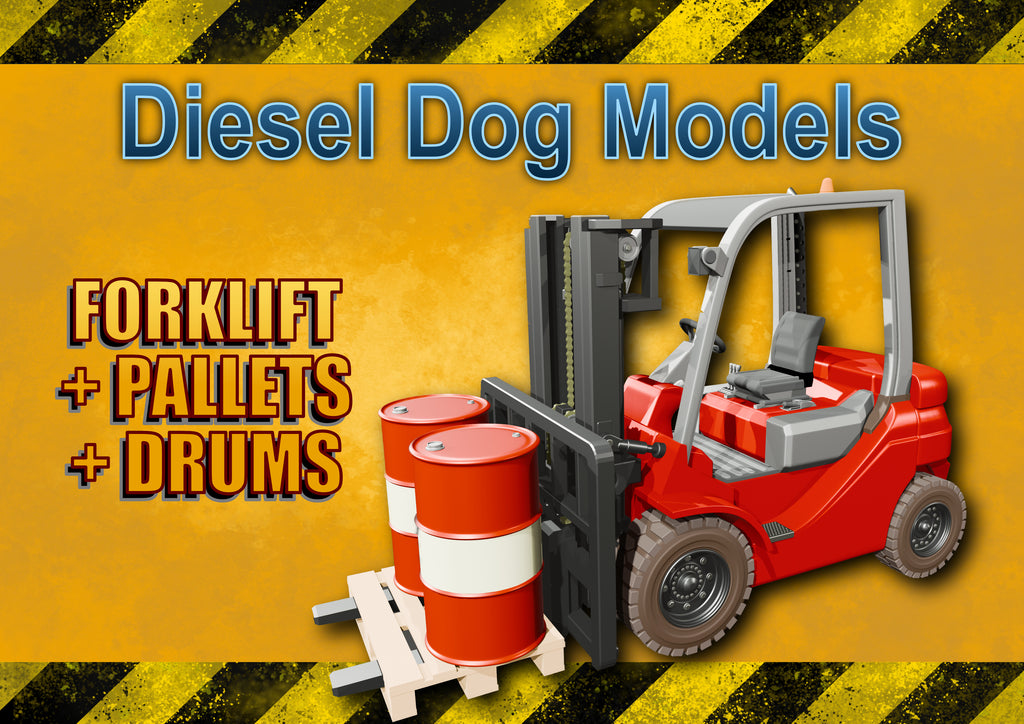 Forklift Truck + Pallets + Oil Drums .....O Gauge/ 1-50 Scale