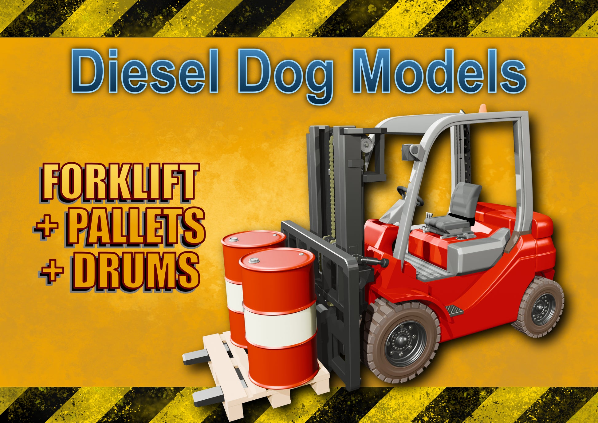 Forklift Truck + Pallets + Oil Drums .....O Gauge/ 1-50 Scale
