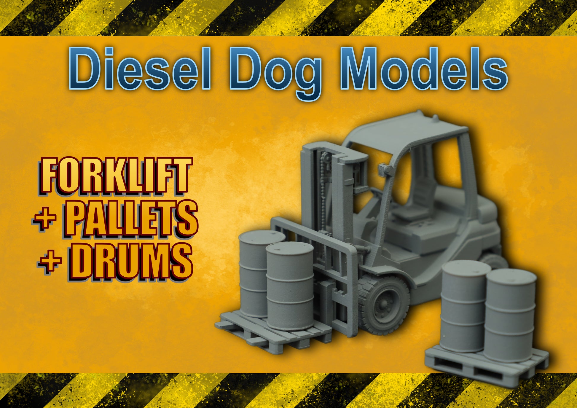Forklift Truck + Pallets + Oil Drums .....O Gauge/ 1-50 Scale