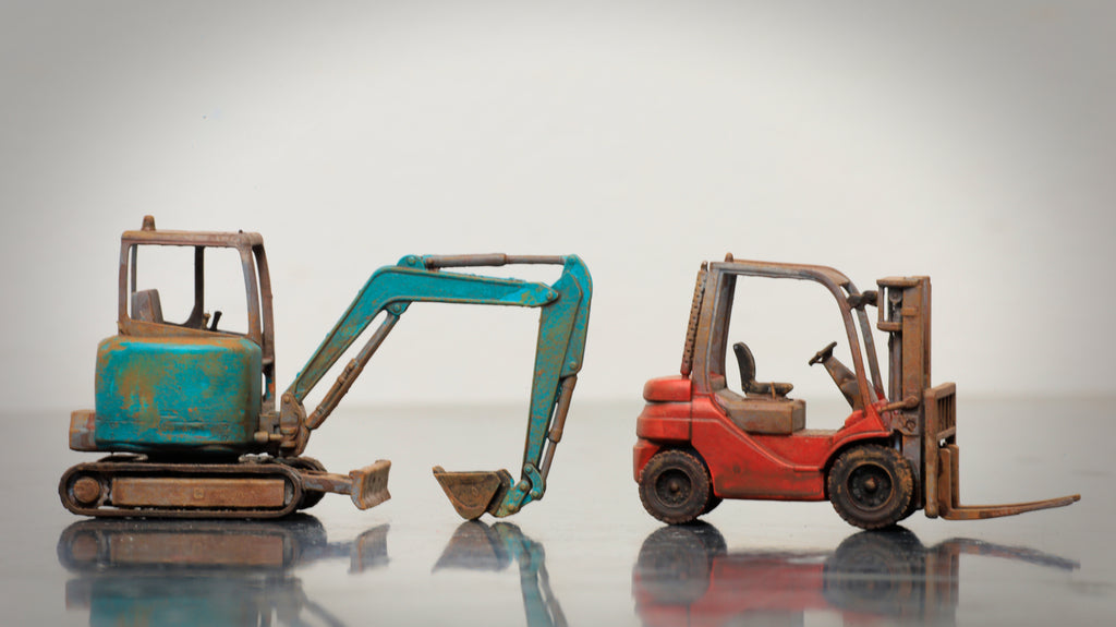 Hand Painted Mini Excavator & Fork Lift ... 1/76 - OO Gauge Scale