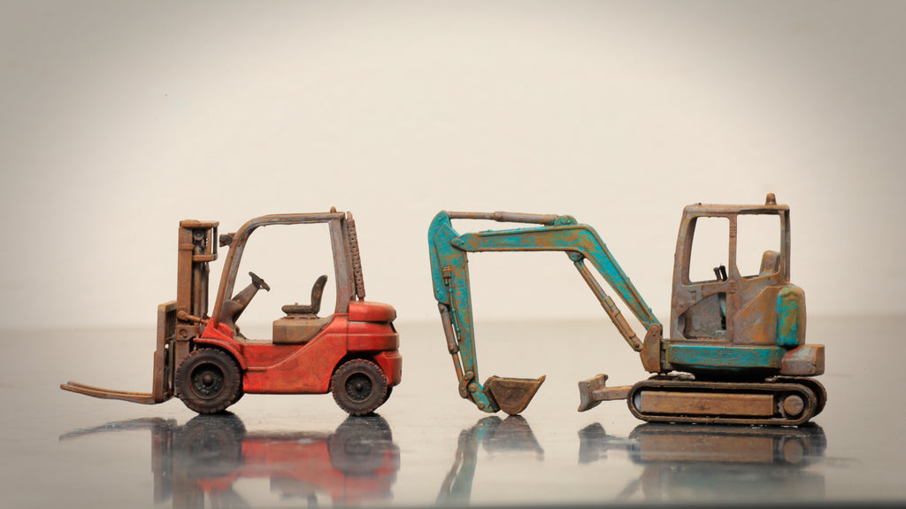 Hand Painted Mini Excavator & Fork Lift ... 1/76 - OO Gauge Scale