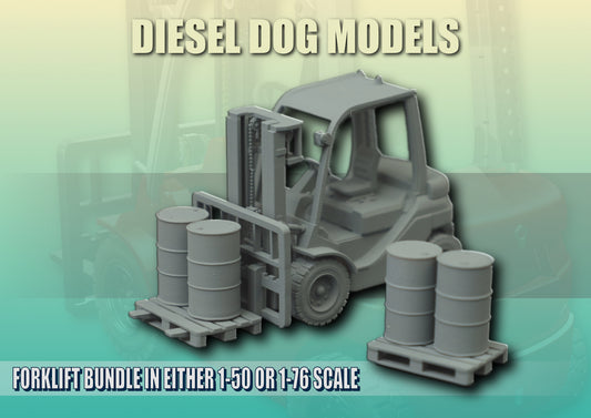 Forklift Truck + Pallets + Oil Drums .....OO Gauge/ 1-76 Scale